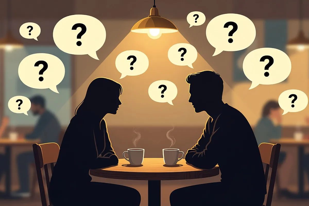 Deux personnes en conversation animée et riante dans un café branché de Montréal