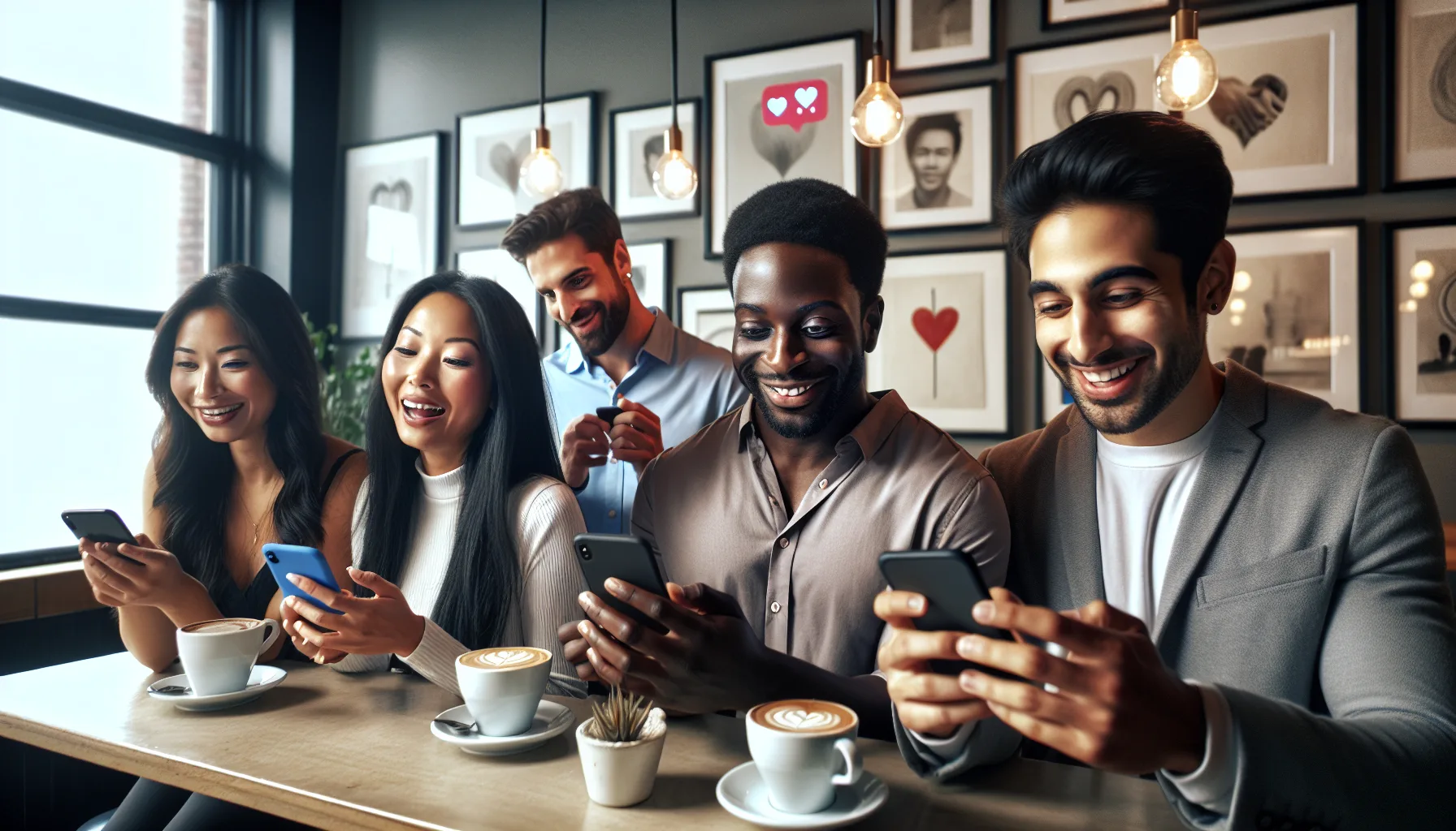 Couple canadien souriant apres une rencontre en ligne reussie