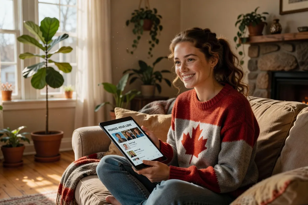 Personne consultant une application de rencontre gratuite sur son téléphone au Canada